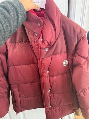 Moncler Red Quilted Down Puffer Convertible Jacket